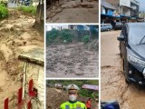 Longsor dan Banjir Terjadi di Parapat, Bebatuan dan Batang Pohon Tutupi Jalan